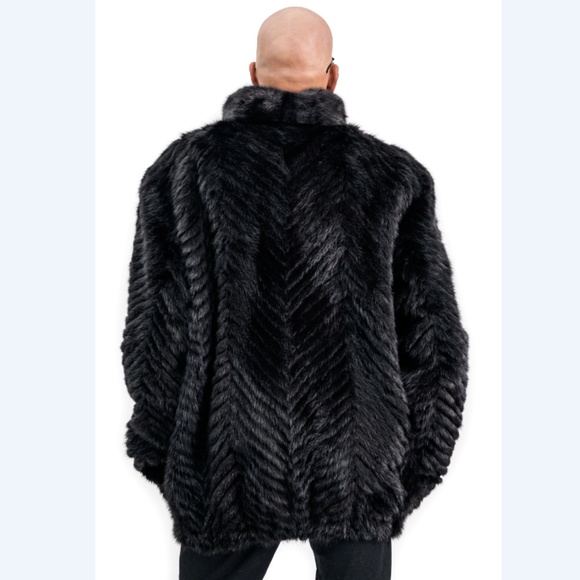 *SOLD* SALE  Black Mink Tails Chevron Design 32” Jacket - Picture 2 of 2